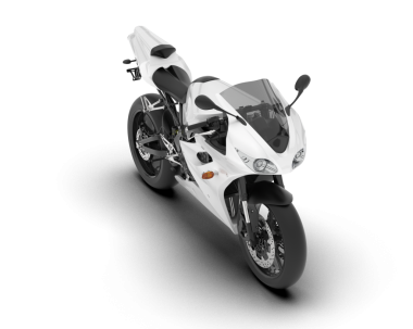 Beyaz arka grupta izole edilmiş 3 boyutlu bir motosiklet görüntüsü