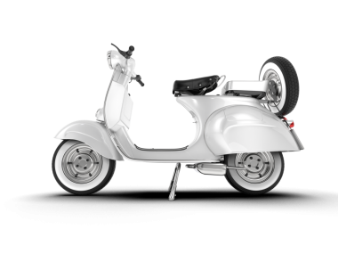 Beyaz arka planda beyaz scooter. 3d illüstrasyon