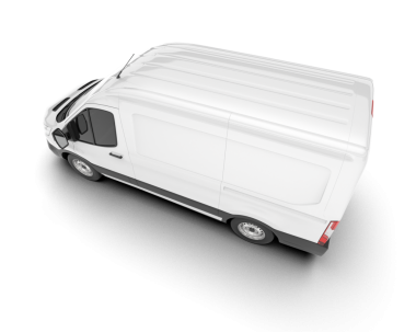 Koyu arkaplanda beyaz bir minibüsün 3 boyutlu canlandırması