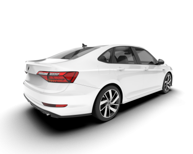 Beyaz arka planda beyaz araba. 3d oluşturma