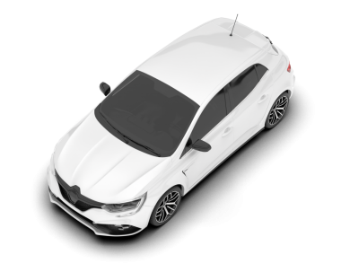 Araba beyaz renkte. Beyaz arka planda izole edilmiş. 3d oluşturma.