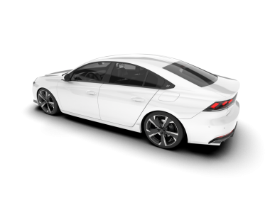 Beyaz arka planda beyaz, modern bir araba. ön görünüm.