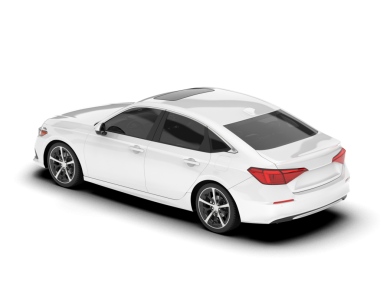 Beyaz arka planda izole edilmiş beyaz modern sedan araba