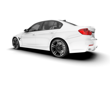 Beyaz arka planda izole edilmiş gümüş renkli lüks araba