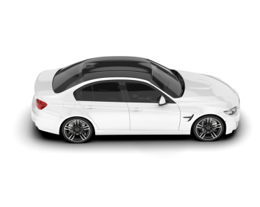 Beyaz arka planda siyah arka planı olan beyaz bir araba.