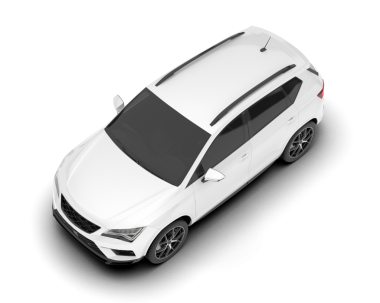 Beyaz bir stüdyonun arka planında beyaz bir arabanın 3 boyutlu görüntüsü.