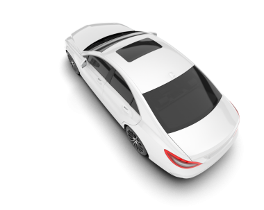 Beyaz arka planı olan beyaz bir araba. 3d resimleme