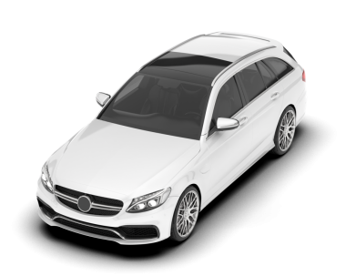 Aydınlık bir arka planda izole edilmiş modern beyaz araba. 3d illüstrasyon.