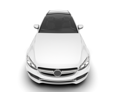 Beyaz araba izole edildi. Ön manzara. 3d illüstrasyon