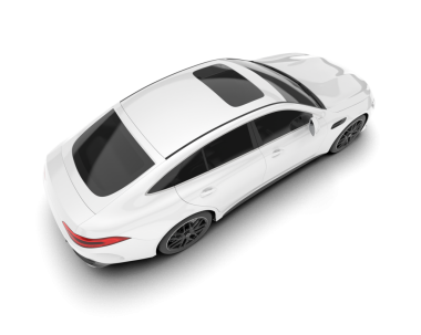 Beyaz arka planda izole edilmiş beyaz araba. 3d illüstrasyon