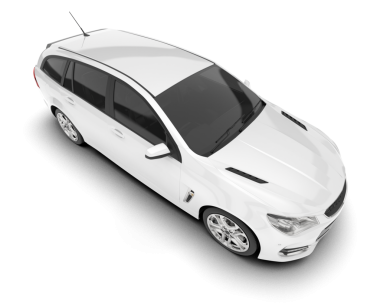 Beyaz arka planı olan beyaz bir araba. 3d oluşturma