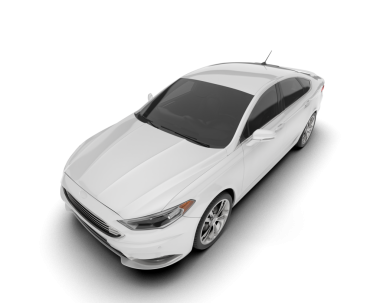 Beyaz araba. Beyaz arkaplanda 3 boyutlu görüntüleme