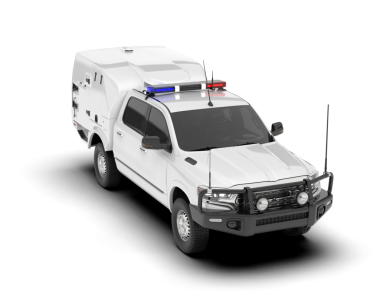 Beyaz polis kamyonu beyaz alanda izole edildi