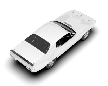 Beyaz arka planda izole edilmiş klasik beyaz bir arabanın 3 boyutlu görüntüsü.