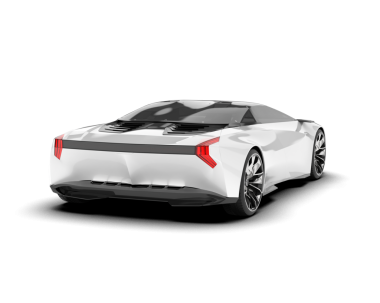 Beyaz arka planda beyaz bir spor araba. 3d oluşturma