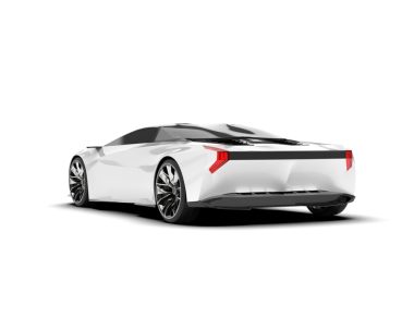 gerçekçi modern araba. Beyaz arka planda ön manzara. 3d oluşturma