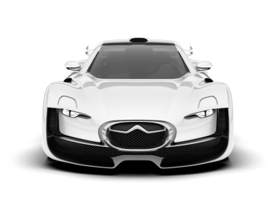 Gerçekçi bir araba. Ön manzara. 3d illüstrasyon