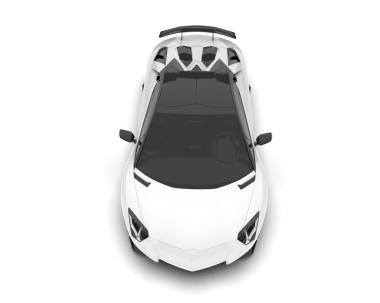 Beyaz arka planda siyah gövdeli beyaz bir araba. 3d oluşturma