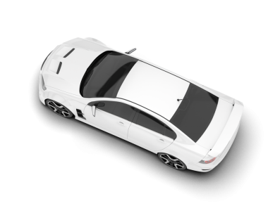 Siyah çatılı beyaz araba.