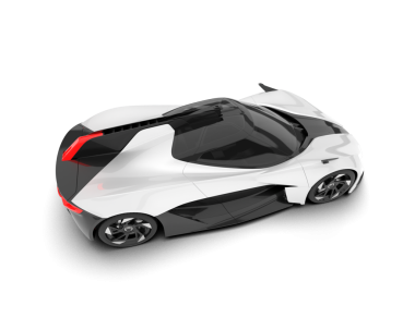 Beyaz arka planda bir araba. Araba, üst manzara. 3d oluşturma