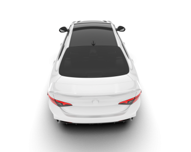 Beyaz arka planda izole edilmiş beyaz bir araba. 3d oluşturma