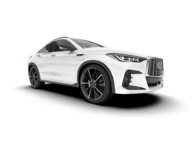 Beyaz arka planı siyah camlı modern beyaz araba, 3 boyutlu..