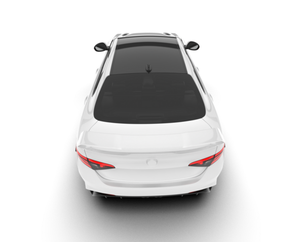 Beyaz arka planda izole edilmiş beyaz bir araba. 3d oluşturma
