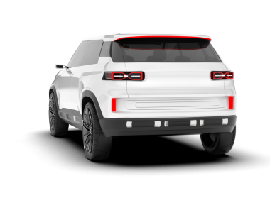 Metniniz için boş siyah ekranlı modern beyaz araba - 3D görüntüleme