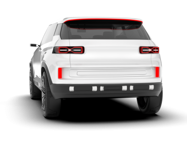 Modern araba arka planda izole edilmiş. 3D görüntüleme - illüstrasyon