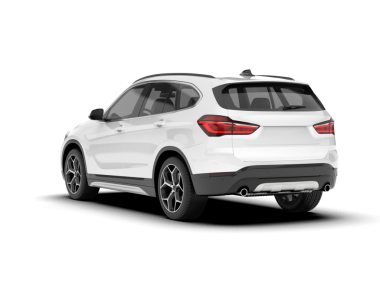 Modern beyaz araba arka planda izole edilmiş. 3D görüntüleme - ön görünüm