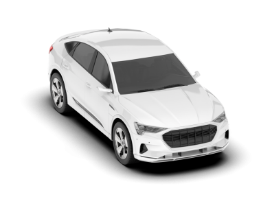 Beyaz arka planı olan gerçekçi beyaz bir araba.