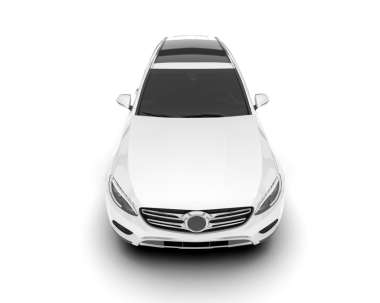 Beyaz araba. Ön manzara. Beyaz arka planda izole edilmiş. 3d oluşturma.