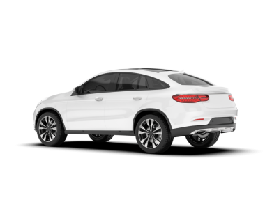 Beyaz arka planda modern bir araba. 3D görüntüleme - ön görünüm