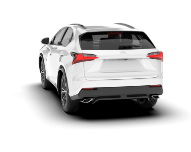 Beyaz arka planı olan beyaz bir araba. Yan görünüş. 3d illüstrasyon.