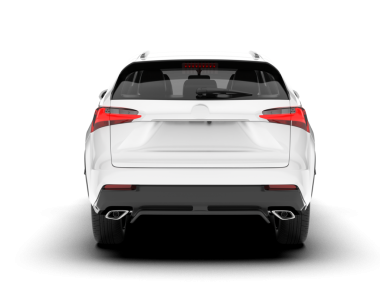 Beyaz, modern SUV arabası gölgeli beyaz arka planda izole edildi