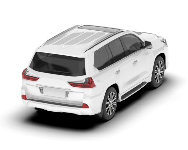 Beyaz arka planda izole edilmiş modern beyaz araba kırpma yolu ve gölgesi var. 3d oluşturma