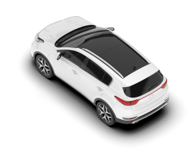 Beyaz arka planda izole edilmiş beyaz modern SUV arabası. 3d oluşturma