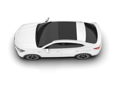 Küçük arabası olan beyaz bir araba. 3d oluşturma