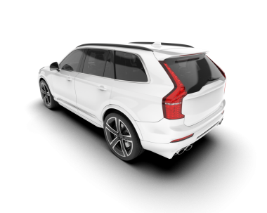 Gri arka planda beyaz, modern bir sedan. 3d illüstrasyon