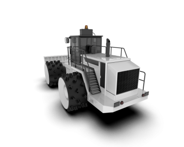 Siyah zemin üzerinde izole edilmiş beyaz bir traktörün 3 boyutlu görüntülenmesi