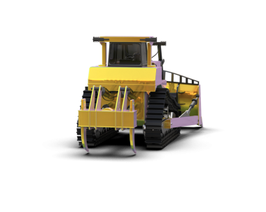 Üç boyutlu modern sarı bir kazıcı ve siyah bir sırt çantası.