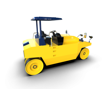 Arka planda sarı traktör var. 3d oluşturma