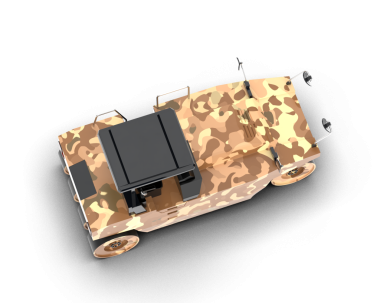 Stüdyoda tankları olan askeri araçların 3 boyutlu resmi