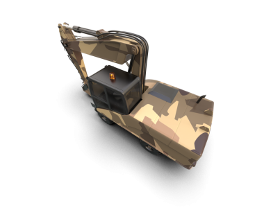 Siyah arka planda izole edilmiş bir askeri çantanın 3 boyutlu çizimi