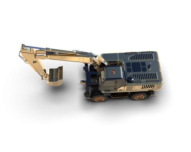 Siyah arka grupta izole edilmiş bir kazıcının 3 boyutlu çizimi