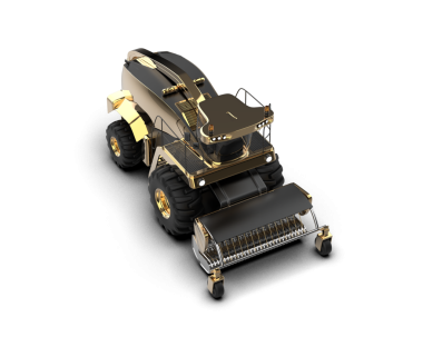 Siyah arkaplanda izole edilmiş bir siyah traktörün 3 boyutlu görüntülenmesi