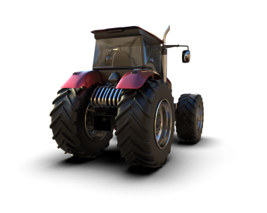 Siyah traktör ve kırmızı tekerlekler. 3d oluşturma