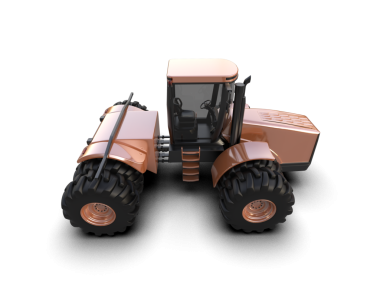 Beyaz arkaplanda gölgesi olan bir traktörün 3 boyutlu çizimi