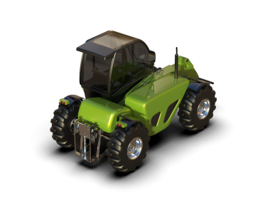 İzole edilmiş yeşil bir traktörün 3 boyutlu görüntüsü