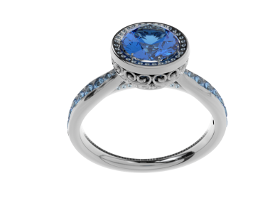 Siyah arka planda izole edilmiş değerli taşlı elmas yüzük. 3d oluşturma